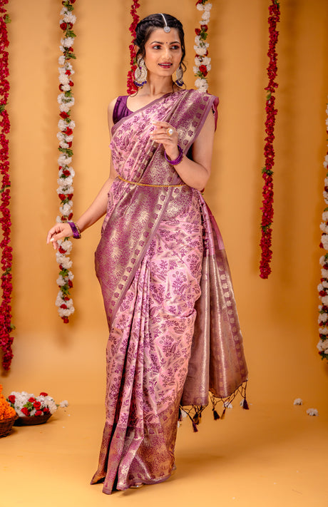 Mimosa Women's Woven Design Banarasi Style Art Silk Saree With Blouse Piece : SA00001582PNKFREE