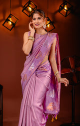 Mimosa Women's Woven Design Kanjivaram Style Art Silk Saree With Blouse Piece : SA00001760PNKFREE
