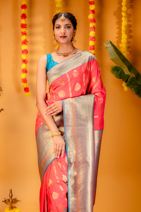 Mimosa Women's Woven Design Kanjivaram Style Art Silk Saree With Blouse Piece : SA00001610PCFREE