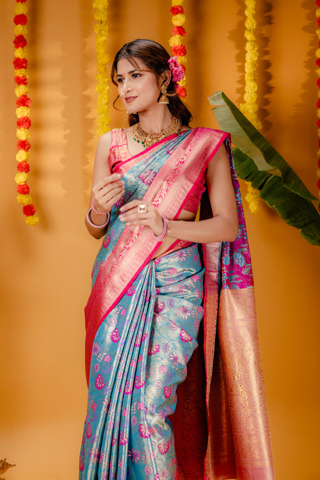 Mimosa Women's Woven Design Kanjivaram Style Art Silk Saree With Blouse Piece : SA00001827ANFREE