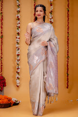 Mimosa Women's Woven Design Kanjivaram Style Art Silk Saree With Blouse Piece : SA00001760GYFREE