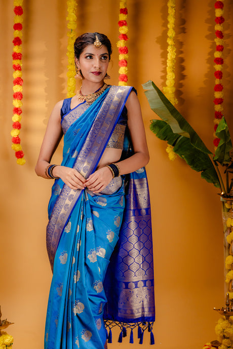 Mimosa Women's Woven Design Kanjivaram Style Art Silk Saree With Blouse Piece : SA00001693SFFREE