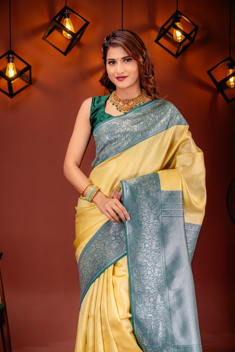 Mimosa Women's Woven Design Kanjivaram Style Art Silk Saree With Blouse Piece : SA00001761GDFREE