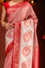 Mimosa Women's Woven Design Kanjivaram Style Art Silk Saree With Blouse Piece : SA00001623REDFREE