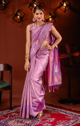 Mimosa Women's Woven Design Kanjivaram Style Art Silk Saree With Blouse Piece : SA00001760PNKFREE