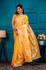 Mimosa Women's Woven Design Banarasi Style Art Silk Saree With Blouse Piece : SA00001780GDFREE