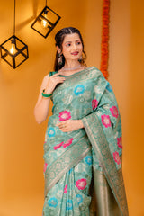 Mimosa Women's Woven Design Banarasi Style Art Silk Saree With Blouse Piece : SA00001601RMFREE