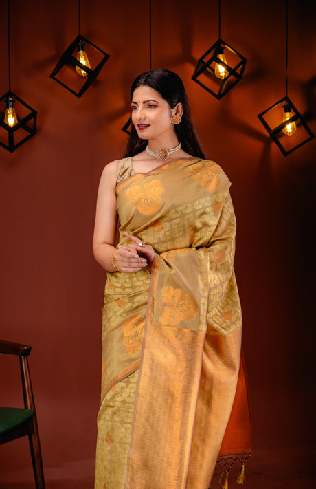 Mimosa Women's Woven Design Kanjivaram Style Art Silk Saree With Blouse Piece : SA00001762GDFREE