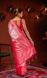 Mimosa Women's Woven Design Kanjivaram Style Art Silk Saree With Blouse Piece : SA00001655PNKFREE