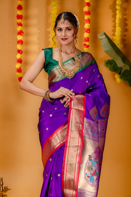 Mimosa Women's Woven Design Paithani Style Art Silk Saree With Blouse Piece : SA00001695VLFREE