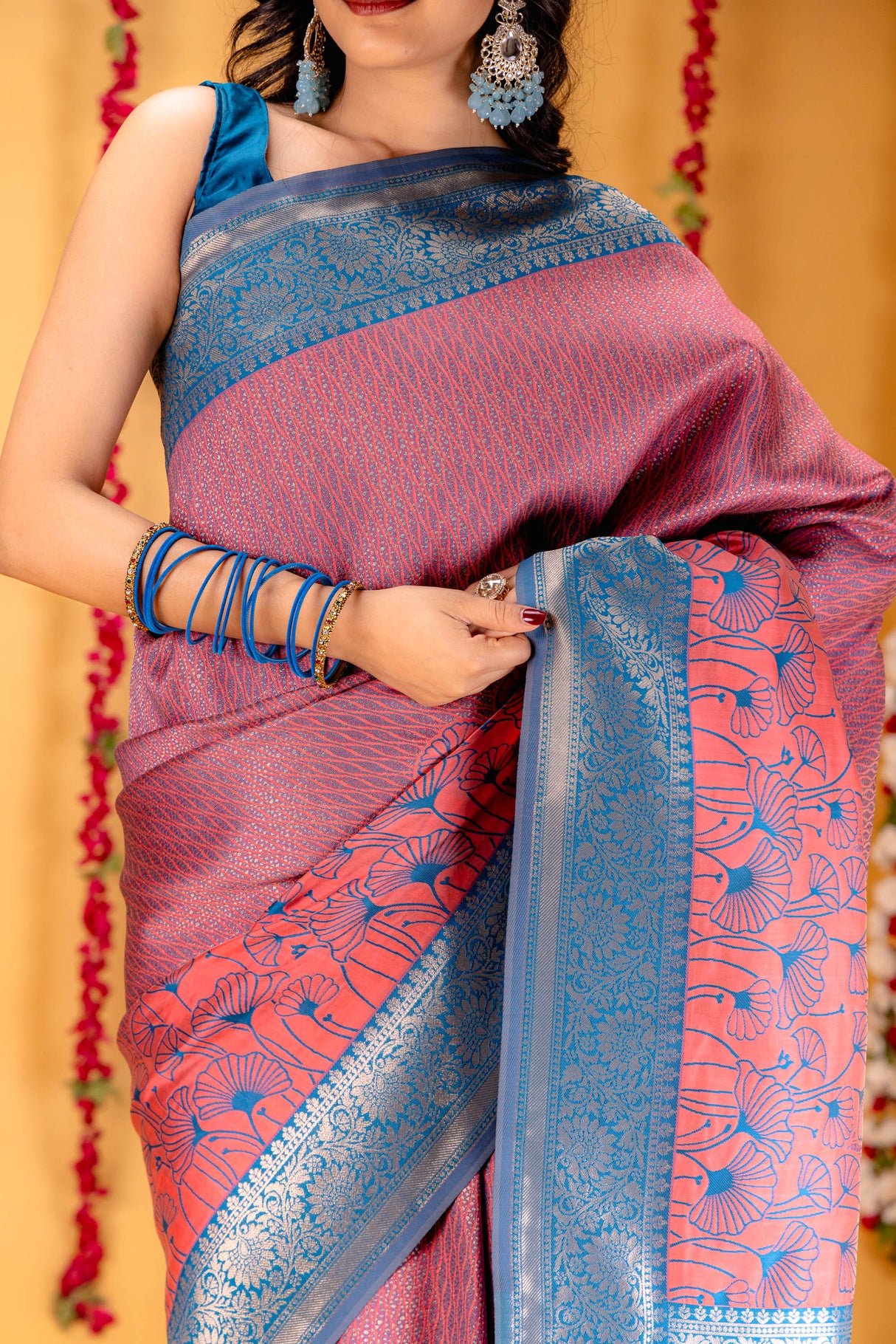 Mimosa Women's Woven Design Kanjivaram Style Art Silk Saree With Blouse Piece : SA00001586GJFREE