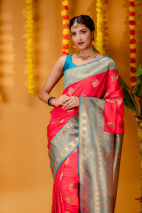 Mimosa Women's Woven Design Kanjivaram Style Art Silk Saree With Blouse Piece : SA00001693GJFREE