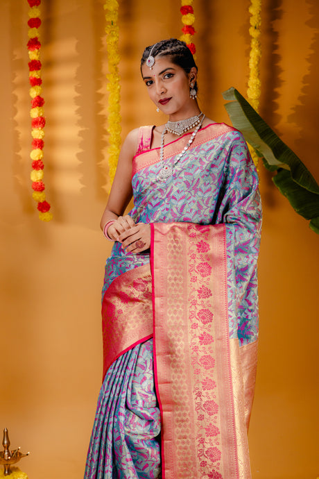 Mimosa Women's Woven Design Kanjivaram Style Art Silk Saree With Blouse Piece : SA00001810ANFREE