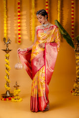 Mimosa Women's Woven Design Kanjivaram Style Art Silk Saree With Blouse Piece : SA00001818GDFREE
