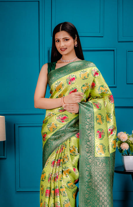 Mimosa Women's Woven Design Patola Style Art Silk Saree With Blouse Piece : SA00001656LRFREE