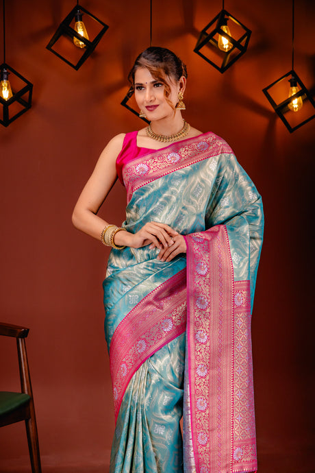 Mimosa Women's Woven Design Kanjivaram Style Art Silk Saree With Blouse Piece : SA00001784SFFREE