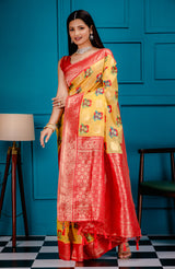 Mimosa Women's Woven Design Kanjivaram Style Art Silk Saree With Blouse Piece : SA00001624GDFREE