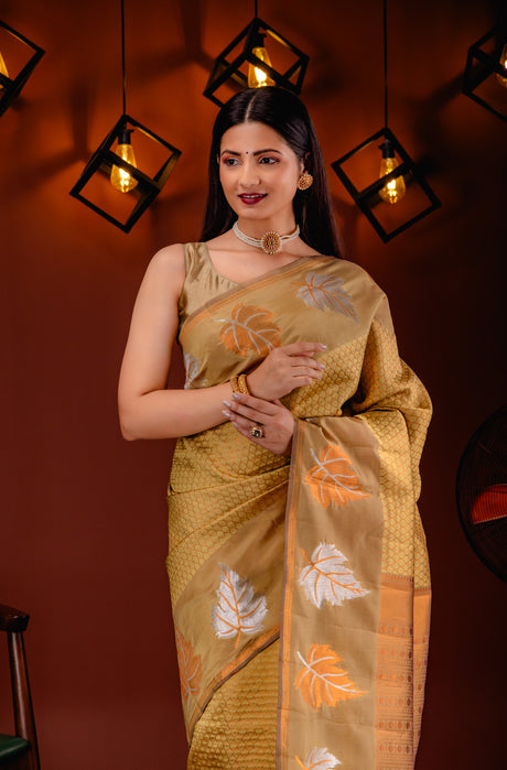 Mimosa Women's Woven Design Kanjivaram Style Art Silk Saree With Blouse Piece : SA00001760GDFREE
