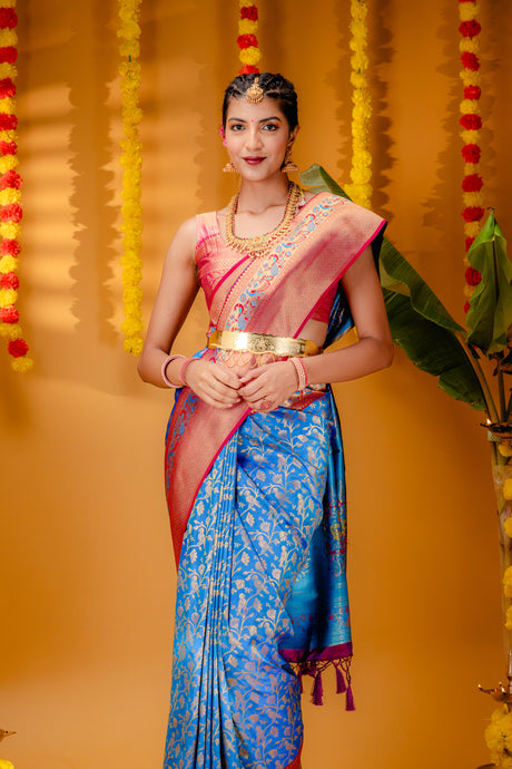 Mimosa Women's Woven Design Paithani Style Art Silk Saree With Blouse Piece : SA00001654ANFREE
