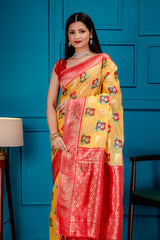 Mimosa Women's Woven Design Kanjivaram Style Art Silk Saree With Blouse Piece : SA00001624GDFREE