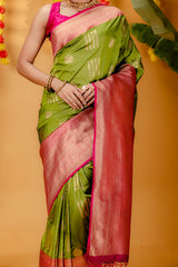 Mimosa Women's Woven Design Kanjivaram Style Art Silk Saree With Blouse Piece : SA00001732OLFREE