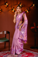 Mimosa Women's Woven Design Kanjivaram Style Art Silk Saree With Blouse Piece : SA00001760PNKFREE