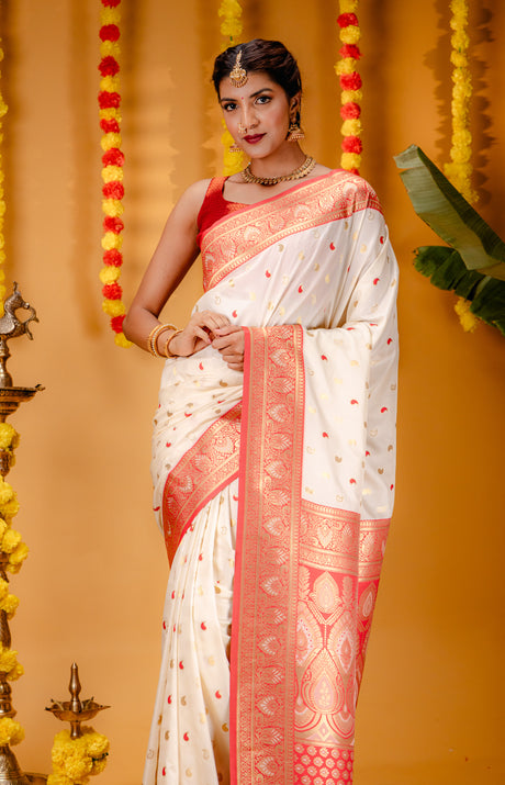 Mimosa Women's Woven Design Kanjivaram Style Art Silk Saree With Blouse Piece : SA00001788HWFREE