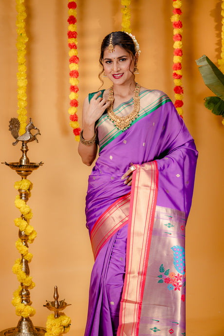 Mimosa Women's Woven Design Paithani Style Art Silk Saree With Blouse Piece : SA00001696LVFREE