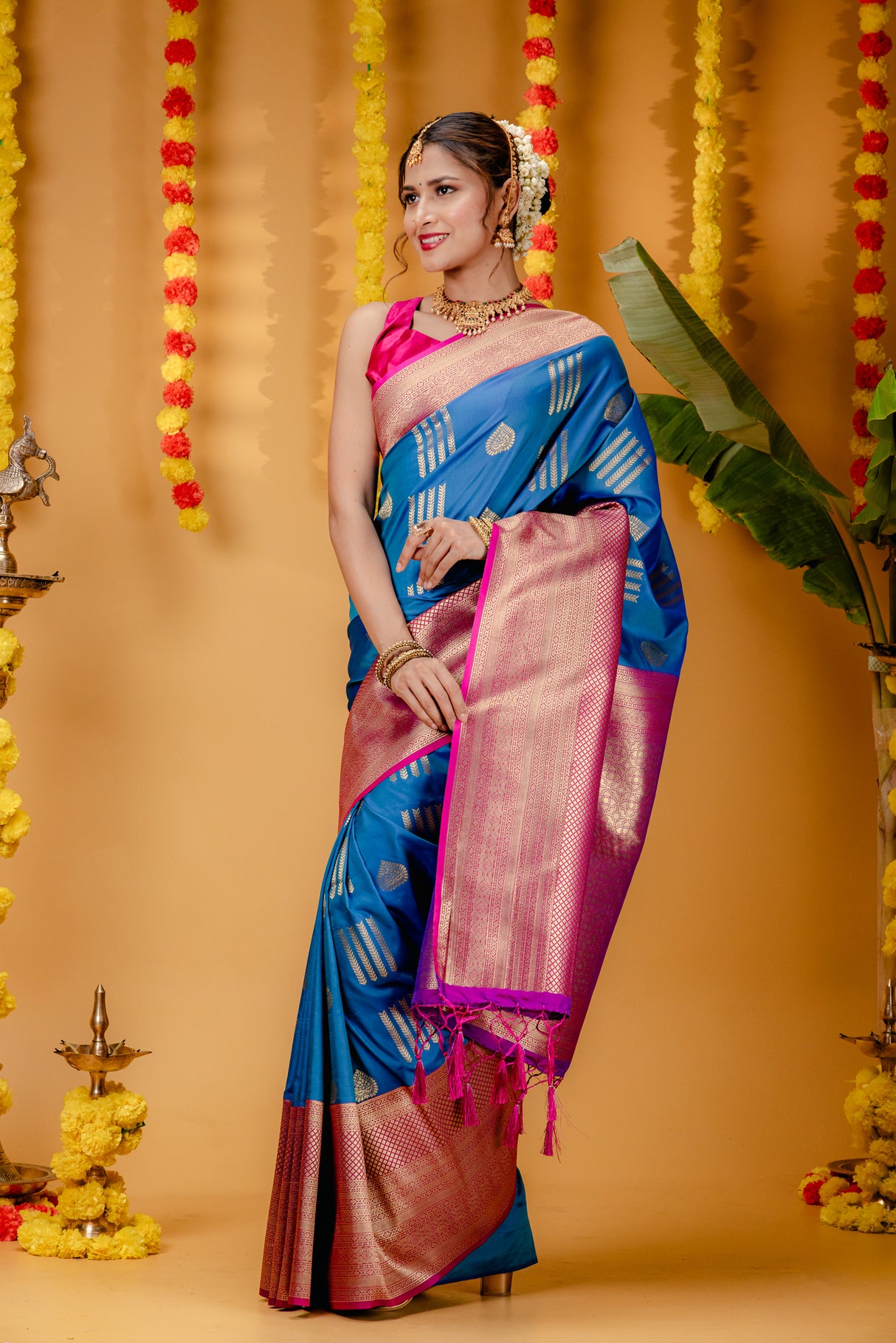 Mimosa Women's Woven Design Kanjivaram Style Art Silk Saree With Blouse Piece : SA00001732SFFREE