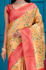 Mimosa Women's Woven Design Kanjivaram Style Art Silk Saree With Blouse Piece : SA00001596GDFREE
