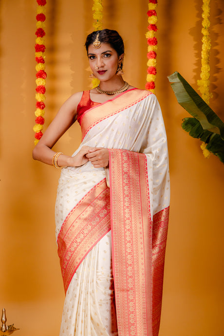 Mimosa Women's Woven Design Kanjivaram Style Art Silk Saree With Blouse Piece : SA00001731HWFREE