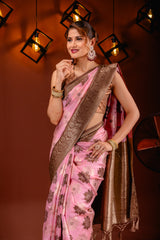 Mimosa Women's Woven Design Banarasi Style Art Silk Saree With Blouse Piece : SA00001590PNKFREE