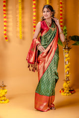 Mimosa Women's Woven Design Kanjivaram Style Art Silk Saree With Blouse Piece : SA00001609GRNFREE