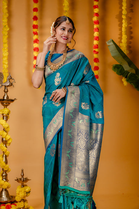 Mimosa Women's Woven Design Kanjivaram Style Art Silk Saree With Blouse Piece : SA00001648RMFREE