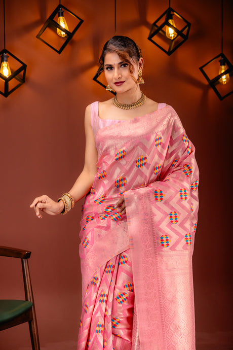 Mimosa Women's Woven Design Banarasi Style Art Silk Saree With Blouse Piece : SA00001584PNKFREE