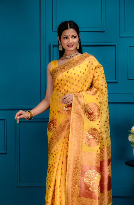 Mimosa Women's Woven Design Banarasi Style Art Silk Saree With Blouse Piece : SA00001808GDFREE