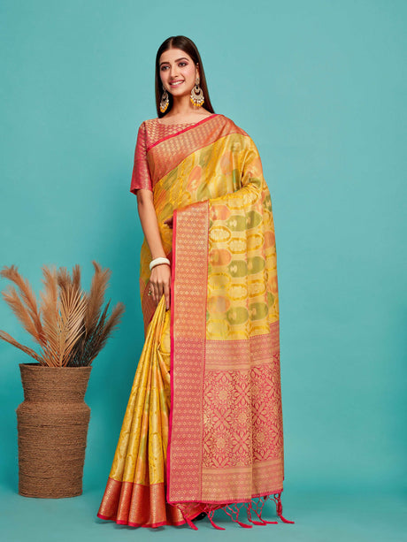 Mimosa Women's Woven Design Banarasi Art Silk Saree With Blouse Piece : SA00001244GDFREE