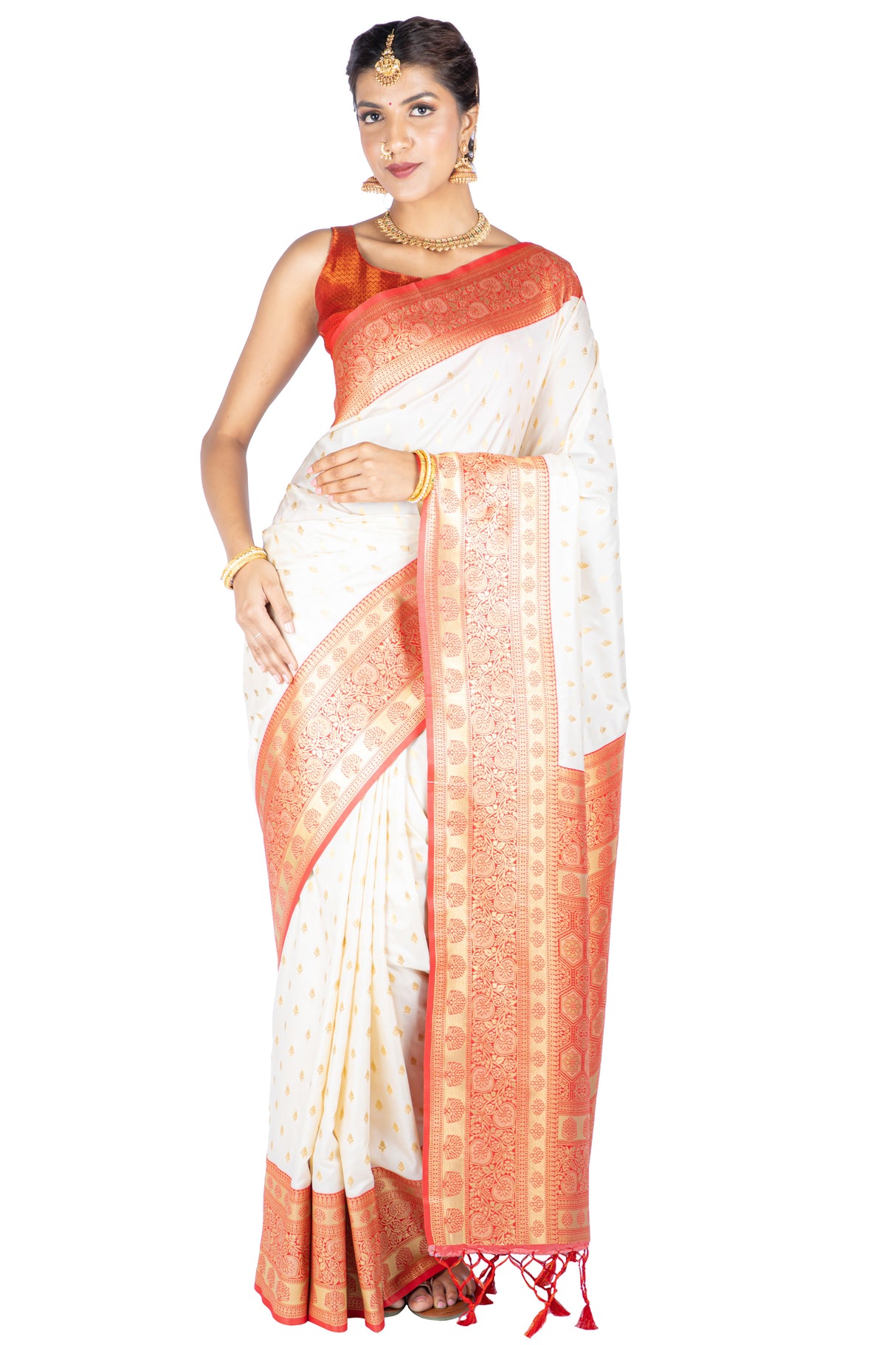 Mimosa Women's Woven Design Kanjivaram Style Art Silk Saree With Blouse Piece : SA00001607OFWFREE