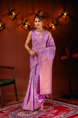 Mimosa Women's Woven Design Kanjivaram Style Art Silk Saree With Blouse Piece : SA00001762PNKFREE