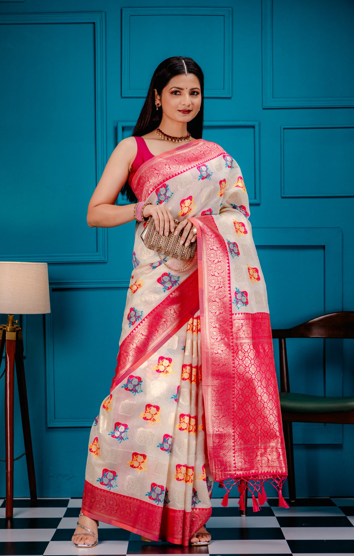 Mimosa Women's Woven Design Kanjivaram Style Art Silk Saree With Blouse Piece : SA00001624HWFREE