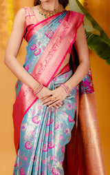 Mimosa Women's Woven Design Kanjivaram Style Art Silk Saree With Blouse Piece : SA00001827ANFREE