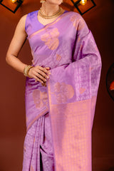 Mimosa Women's Woven Design Kanjivaram Style Art Silk Saree With Blouse Piece : SA00001762PNKFREE