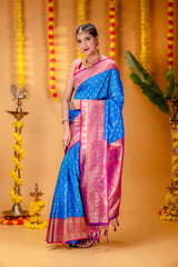 Mimosa Women's Woven Design Kanjivaram Style Art Silk Saree With Blouse Piece : SA00001607ANFREE