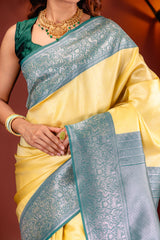 Mimosa Women's Woven Design Kanjivaram Style Art Silk Saree With Blouse Piece : SA00001761GDFREE