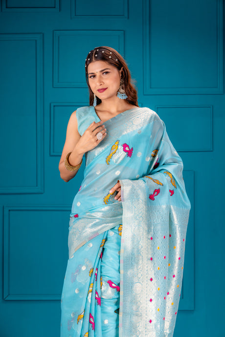 Mimosa Women's Woven Design Banarasi Style Art Silk Saree With Blouse Piece : SA00001739SFFREE