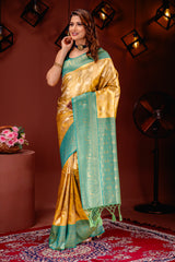 Mimosa Women's Woven Design Kanjivaram Style Art Silk Saree With Blouse Piece : SA00001783GDFREE