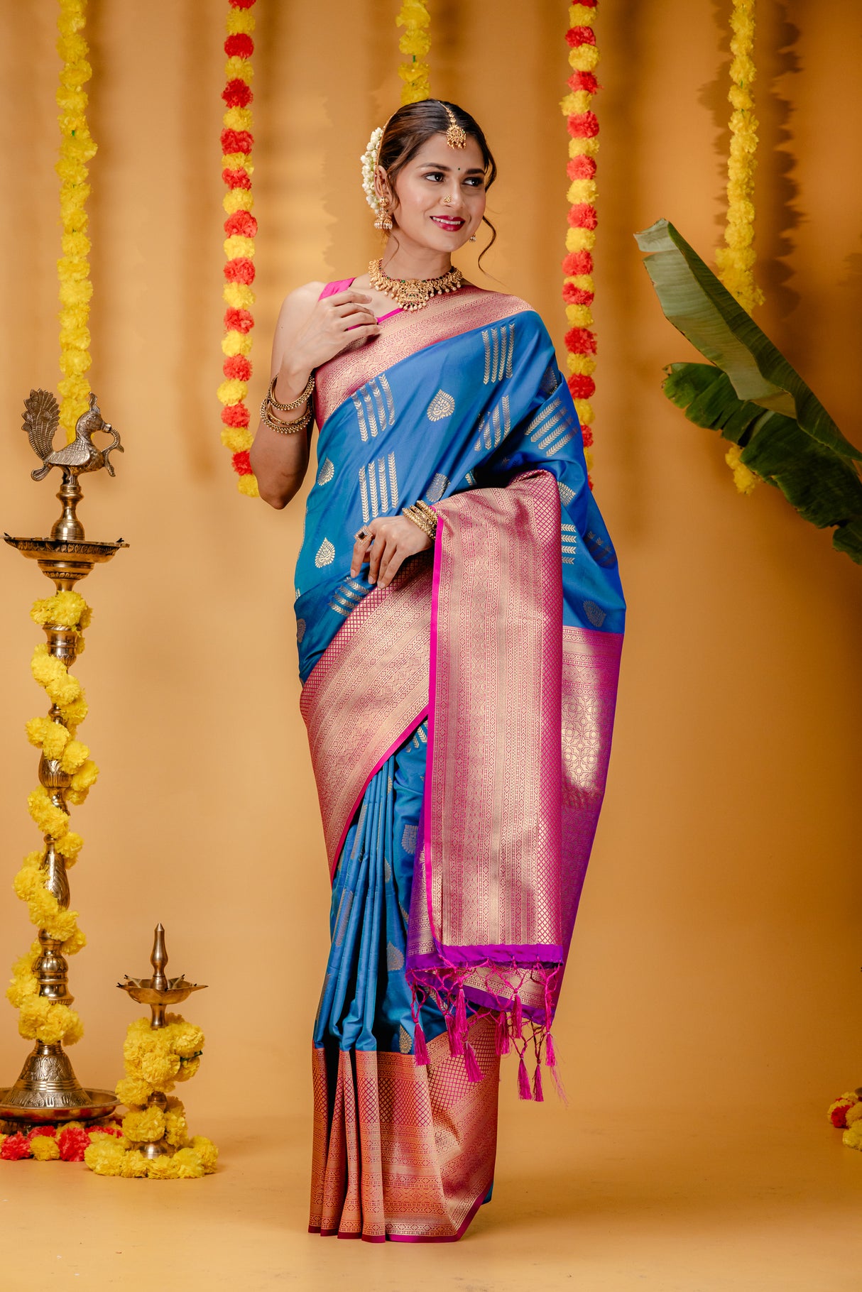 Mimosa Women's Woven Design Kanjivaram Style Art Silk Saree With Blouse Piece : SA00001732SFFREE