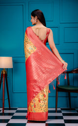 Mimosa Women's Woven Design Kanjivaram Style Art Silk Saree With Blouse Piece : SA00001596GDFREE