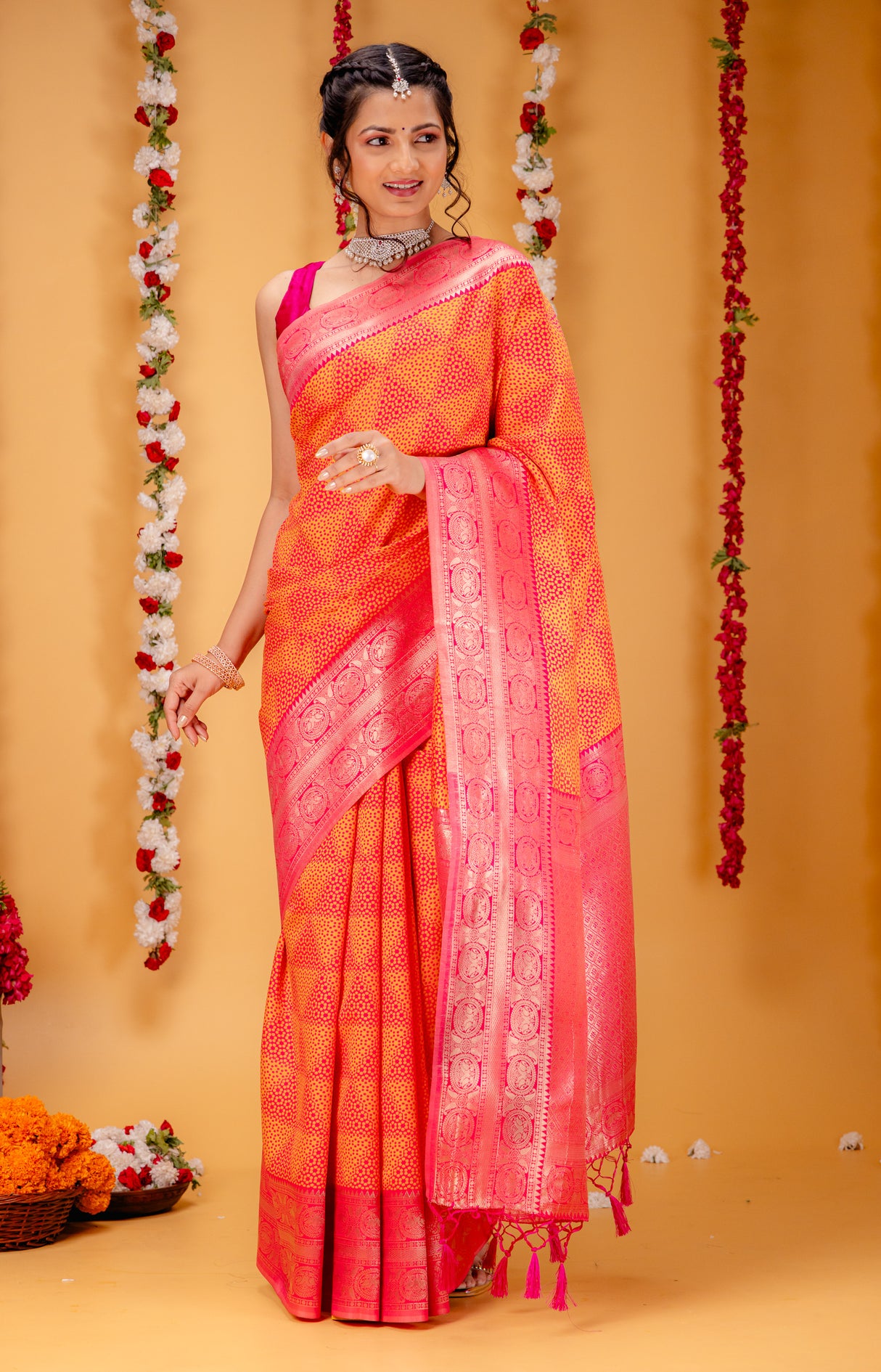 Mimosa Women's Woven Design Kanjivaram Style Art Silk Saree With Blouse Piece : SA00001592RNFREE