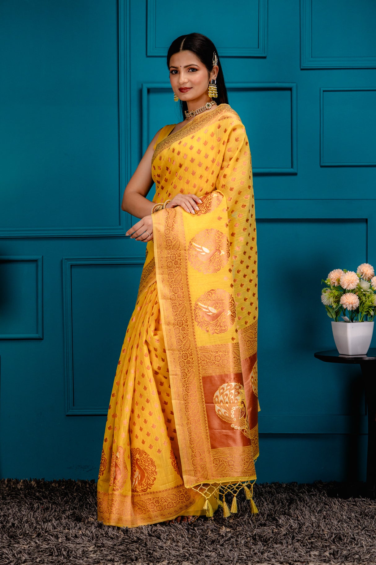 Mimosa Women's Woven Design Banarasi Style Art Silk Saree With Blouse Piece : SA00001808GDFREE